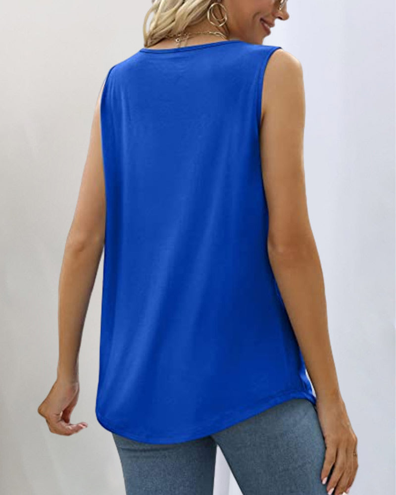 Effortless Pleated Tank Top for Women with Square Neck Sleeveless Relaxed Flowing Casual Style