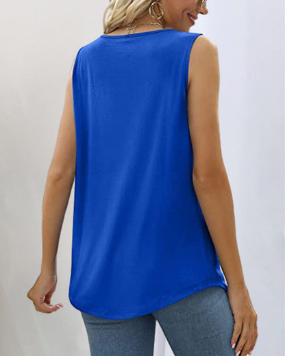 Effortless Pleated Tank Top for Women with Square Neck Sleeveless Relaxed Flowing Casual Style