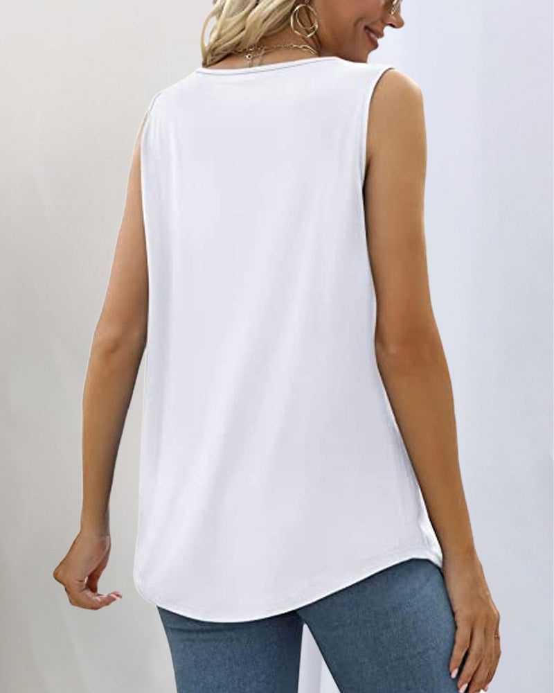 Effortless Pleated Tank Top for Women with Square Neck Sleeveless Relaxed Flowing Casual Style