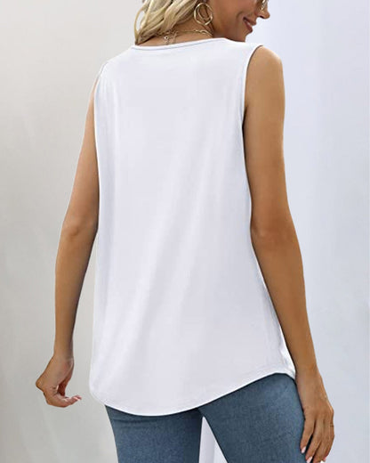 Effortless Pleated Tank Top for Women with Square Neck Sleeveless Relaxed Flowing Casual Style