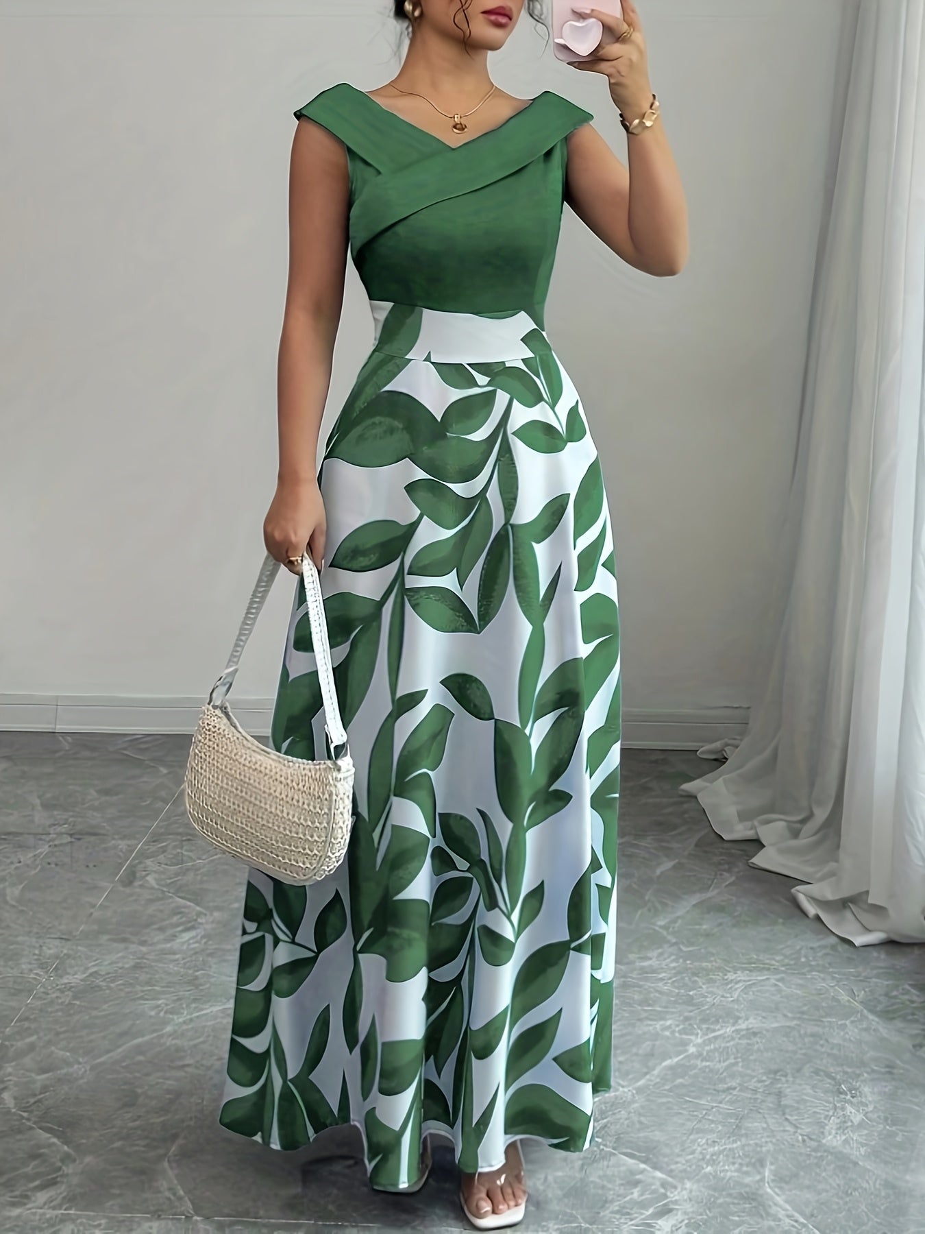 Elegant Floral Maxi Dress for Women with Off Shoulder Print Skirt Flowy Formal Wedding Guest Style