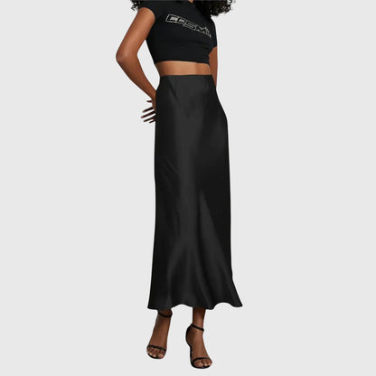 Elegant Maxi Skirt for Women with High Waist Satin Bias Cut Slip Fitted Casual Going Out Style