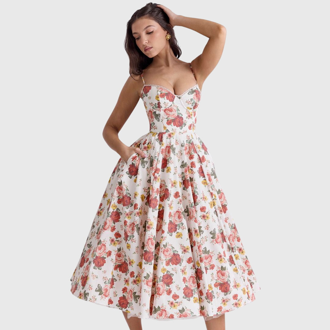 Elegant Strapless Midi Dress for Women with Sweetheart Neckline Full Skirt Formal Wedding Guest Style