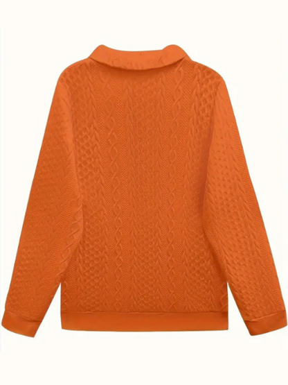 Comfortable Cable Knit Sweater for Women with Zip Collar Long Sleeve Relaxed Casual Style