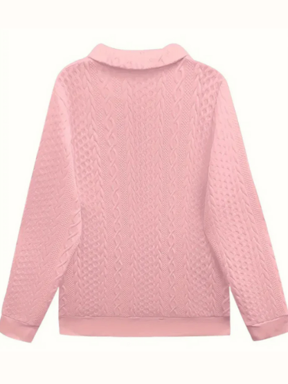 Comfortable Cable Knit Sweater for Women with Zip Collar Long Sleeve Relaxed Casual Style