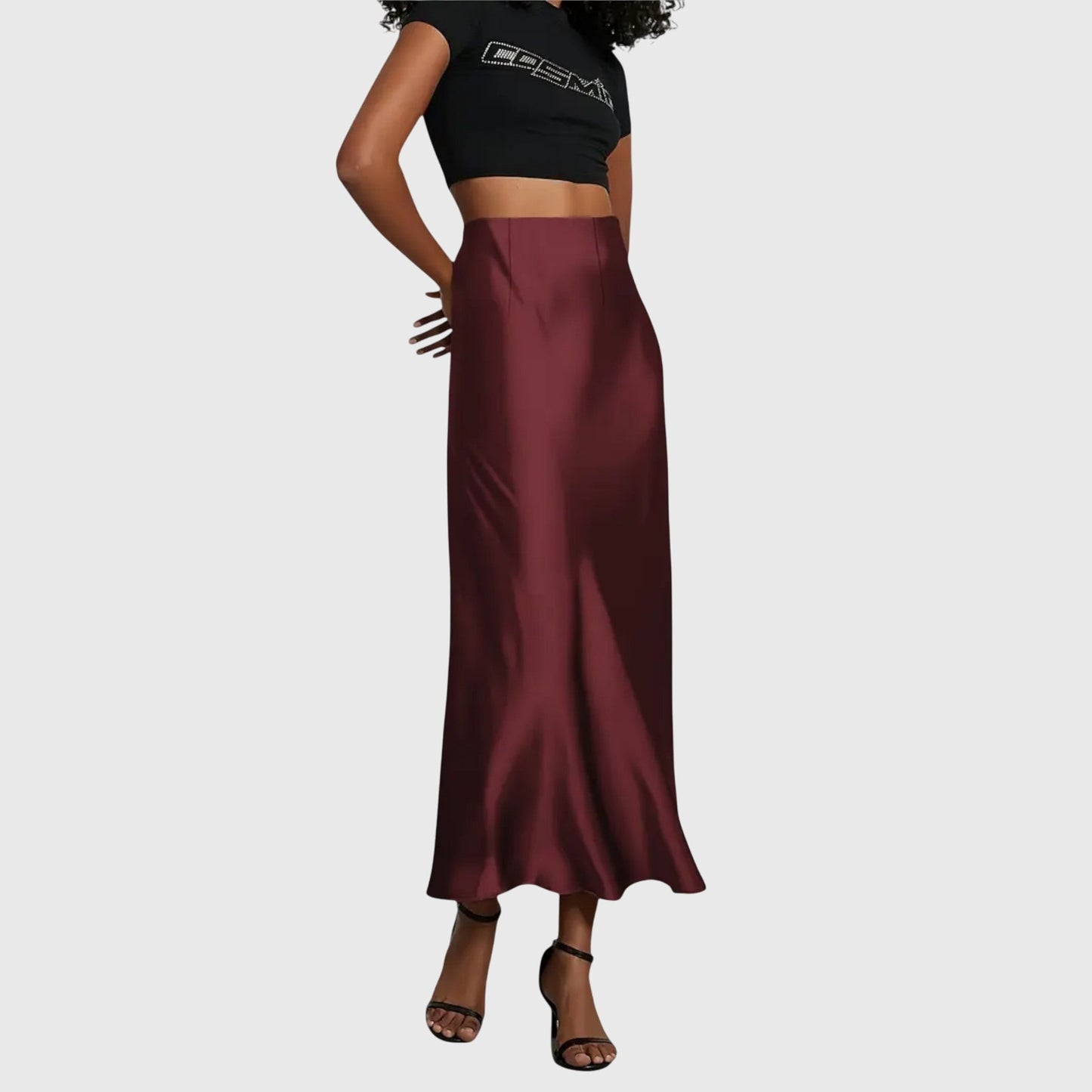 Elegant Maxi Skirt for Women with High Waist Satin Bias Cut Slip Fitted Casual Going Out Style