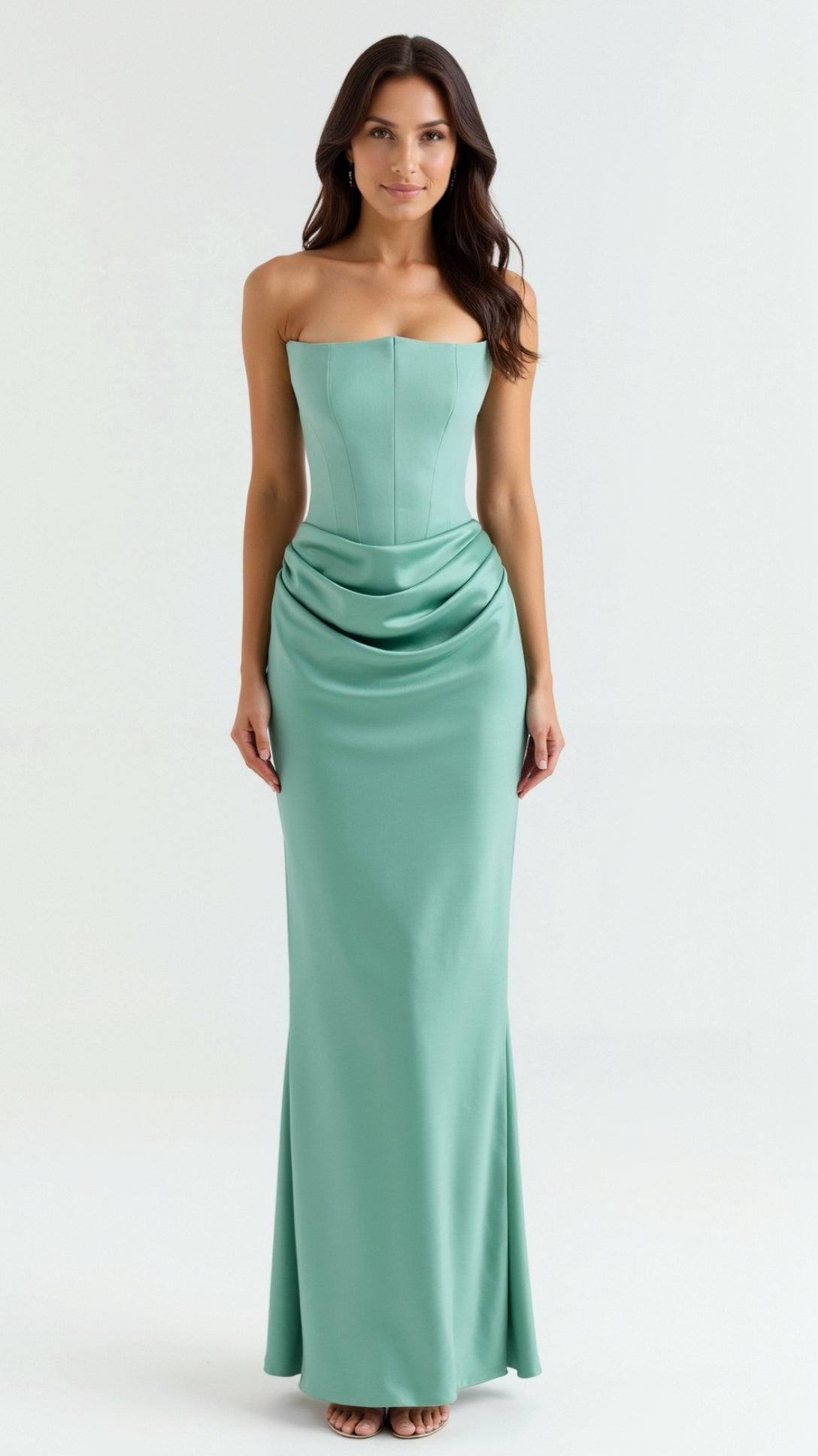 Elegant Velvet Maxi Dress for Women with Strapless Ruched Bodice Mermaid Hem Formal Wedding Guest Style