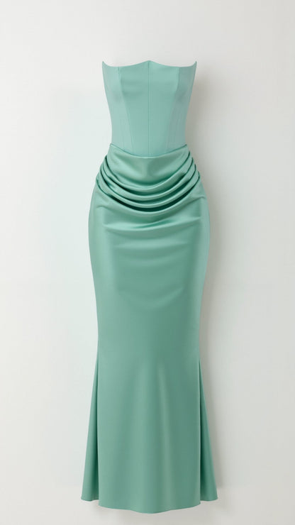 Elegant Velvet Maxi Dress for Women with Strapless Ruched Bodice Mermaid Hem Formal Wedding Guest Style