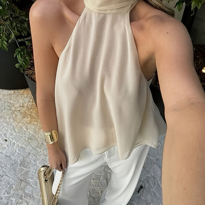 Effortless Chiffon Halter Top for Women with High Neck Sleeveless Flowing Asymmetrical Hem Style