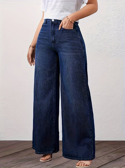 Effortless Relaxed Blue Wide Leg Jeans for Women with High Waist Straight Style