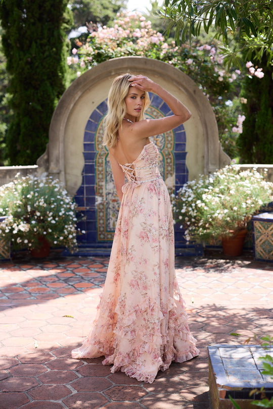 Elegant Floral Lace Maxi Dress for Women with Plunge Neckline Side Slit Formal Wedding Guest Style