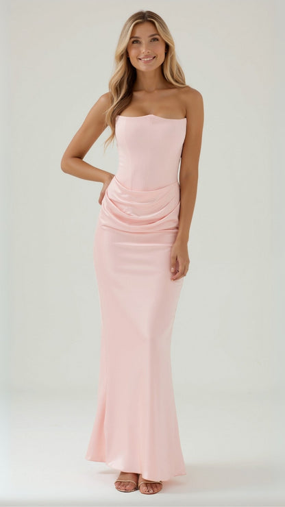 Elegant Velvet Maxi Dress for Women with Strapless Ruched Bodice Mermaid Hem Formal Wedding Guest Style