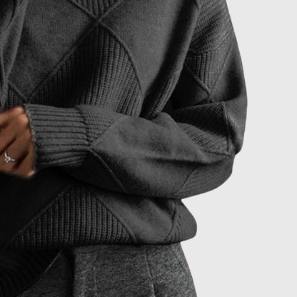 Comfortable Diamond Pattern Sweater for Women with Turtleneck Long Sleeve Relaxed Oversized Knit Style