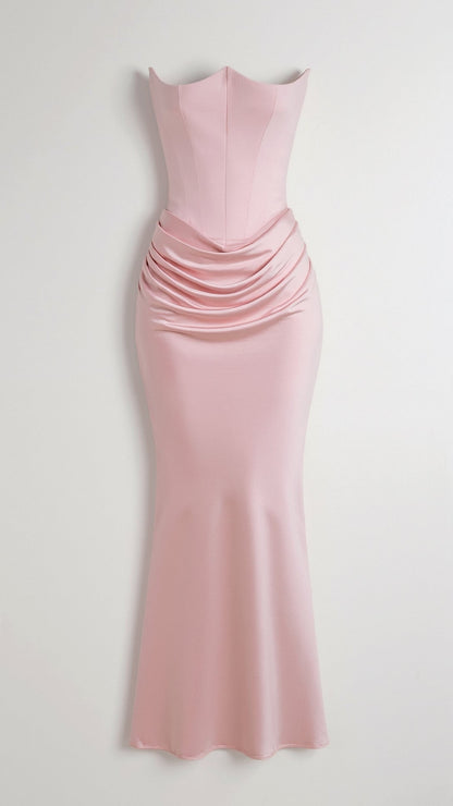 Elegant Velvet Maxi Dress for Women with Strapless Ruched Bodice Mermaid Hem Formal Wedding Guest Style