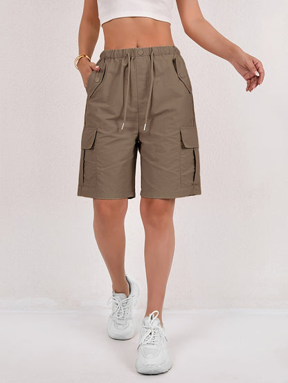 Effortless Pink Cargo Shorts for Women with Elastic Waist Drawstring Flap Pocket Relaxed Casual Style