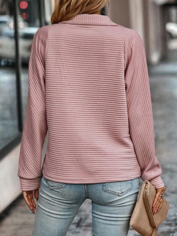 Comfortable Ribbed Pullover for Women with Collar Neck Long Sleeve Relaxed Oversized Knit Style