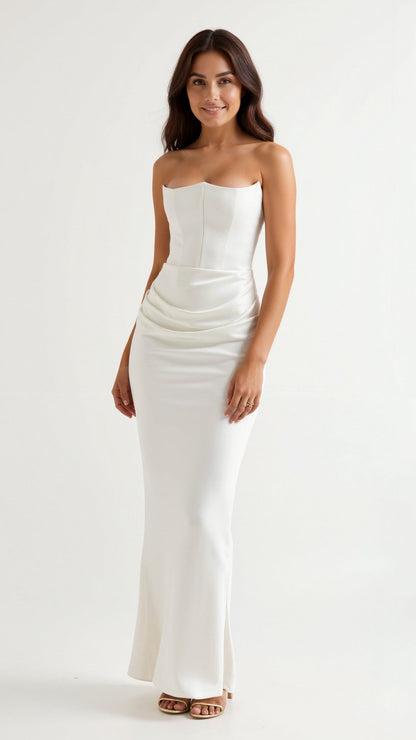 Elegant Velvet Maxi Dress for Women with Strapless Ruched Bodice Mermaid Hem Formal Wedding Guest Style