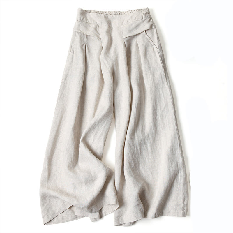 Effortless Linen Wide Leg Pants for Women with High Waist Elastic Pleated Relaxed Style
