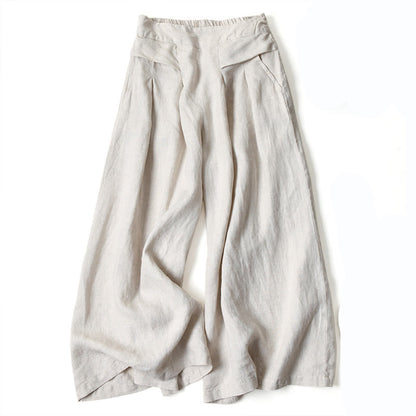 Effortless Linen Wide Leg Pants for Women with High Waist Elastic Pleated Relaxed Style