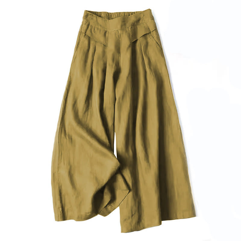 Effortless Linen Wide Leg Pants for Women with High Waist Elastic Pleated Relaxed Style