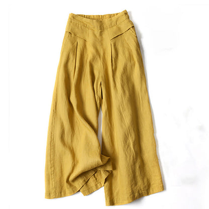 Effortless Linen Wide Leg Pants for Women with High Waist Elastic Pleated Relaxed Style