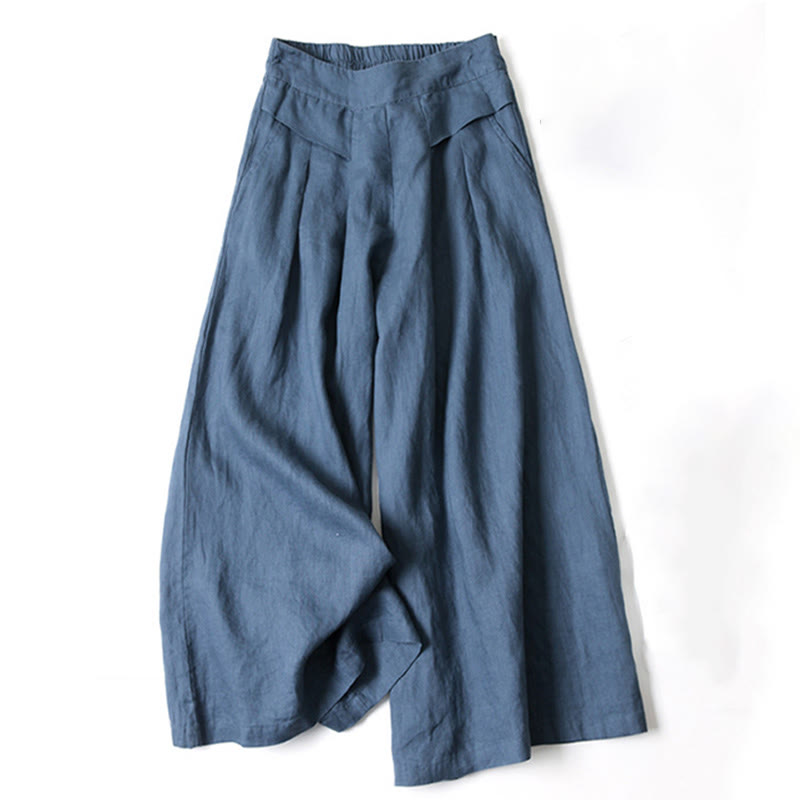 Effortless Linen Wide Leg Pants for Women with High Waist Elastic Pleated Relaxed Style