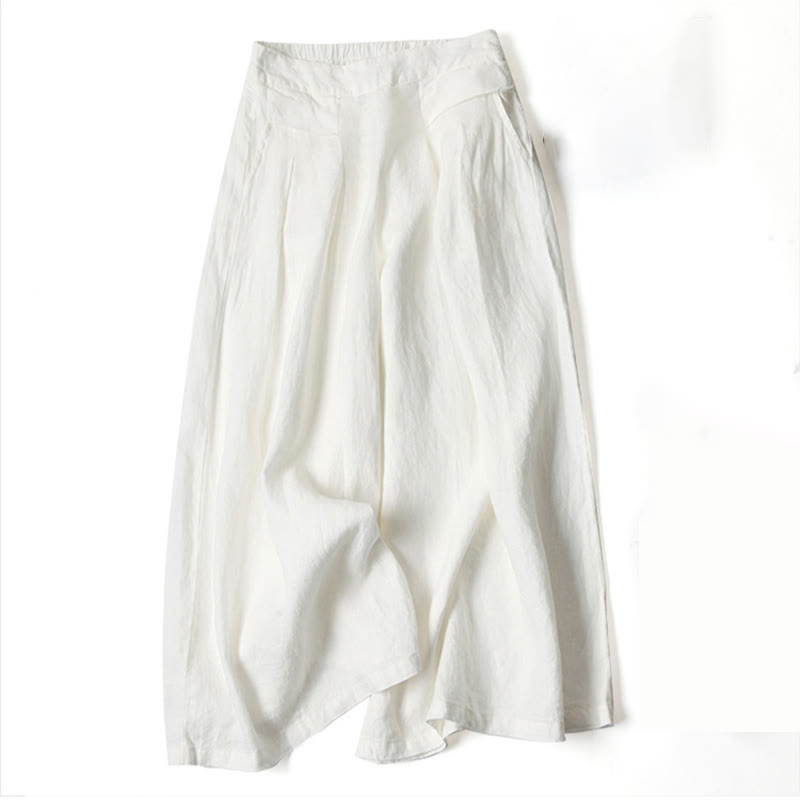 Effortless Linen Wide Leg Pants for Women with High Waist Elastic Pleated Relaxed Style