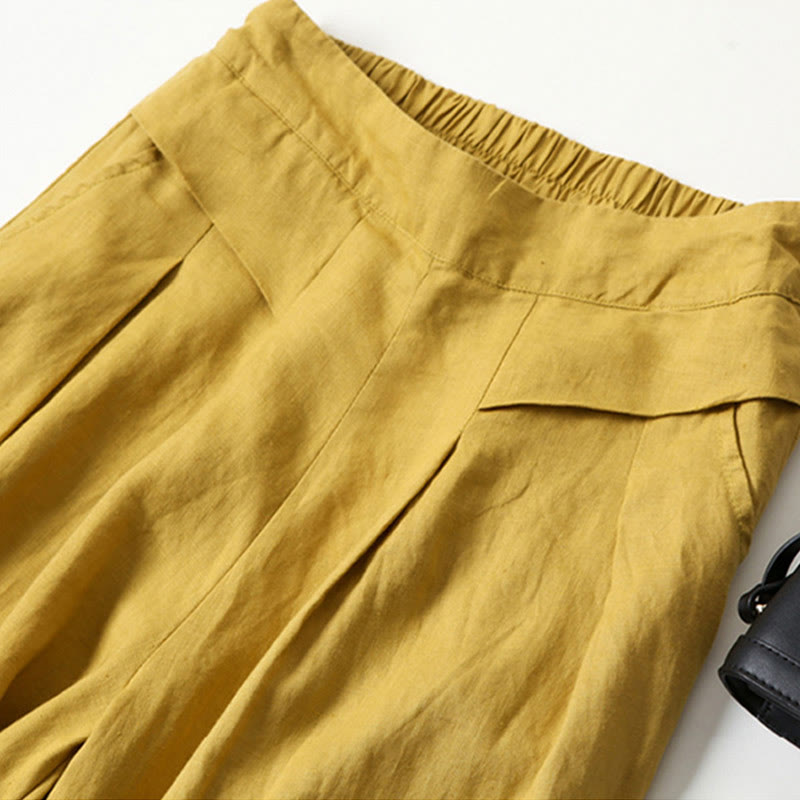 Effortless Linen Wide Leg Pants for Women with High Waist Elastic Pleated Relaxed Style