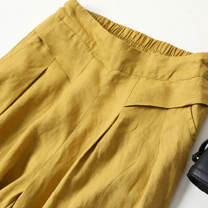 Effortless Linen Wide Leg Pants for Women with High Waist Elastic Pleated Relaxed Style