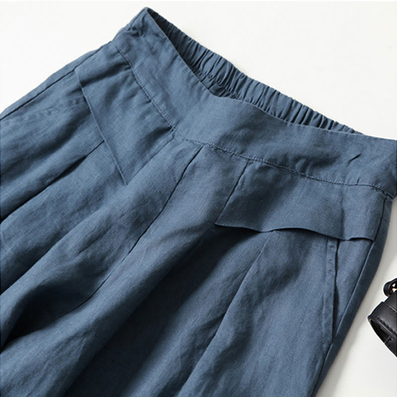 Effortless Linen Wide Leg Pants for Women with High Waist Elastic Pleated Relaxed Style
