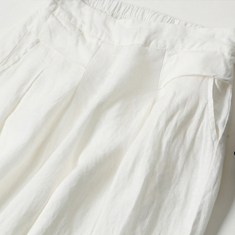 Effortless Linen Wide Leg Pants for Women with High Waist Elastic Pleated Relaxed Style