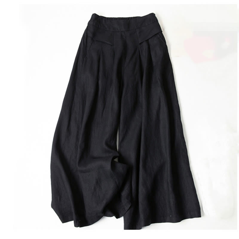 Effortless Linen Wide Leg Pants for Women with High Waist Elastic Pleated Relaxed Style