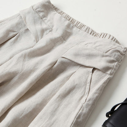 Effortless Linen Wide Leg Pants for Women with High Waist Elastic Pleated Relaxed Style