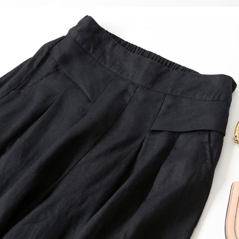 Effortless Linen Wide Leg Pants for Women with High Waist Elastic Pleated Relaxed Style