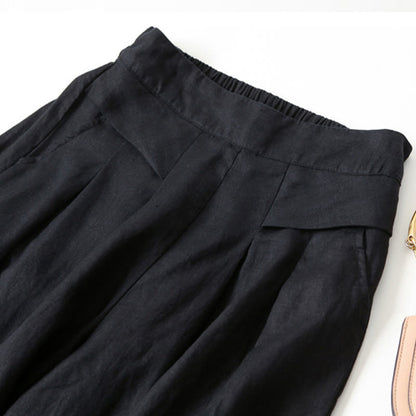 Effortless Linen Wide Leg Pants for Women with High Waist Elastic Pleated Relaxed Style