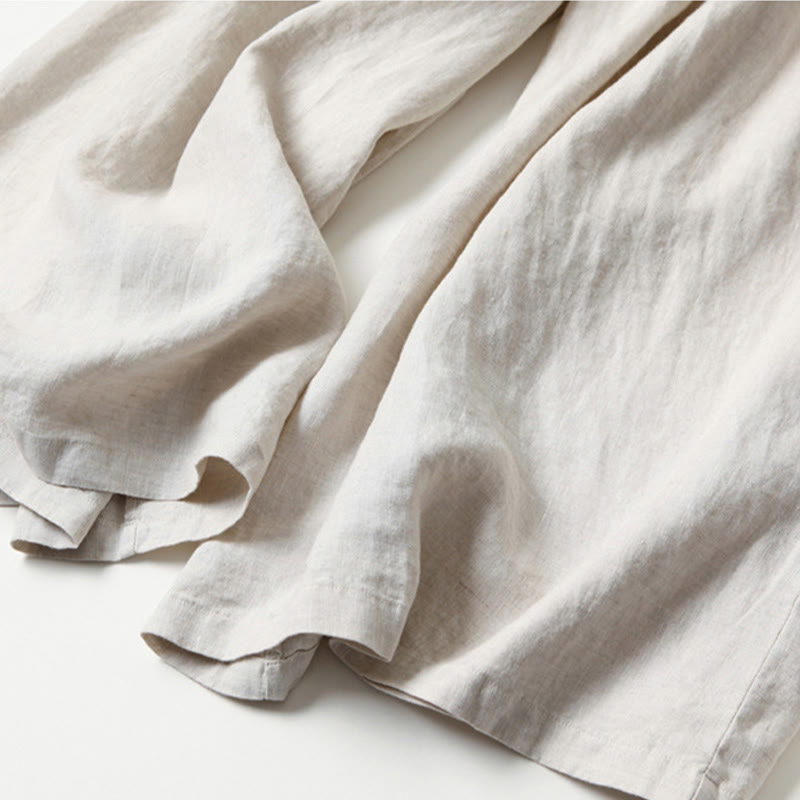 Effortless Linen Wide Leg Pants for Women with High Waist Elastic Pleated Relaxed Style