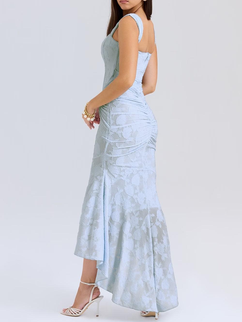 Elegant Floral Lace Maxi Dress for Women with Square Neck Sleeveless Corset Ruched Mermaid Style