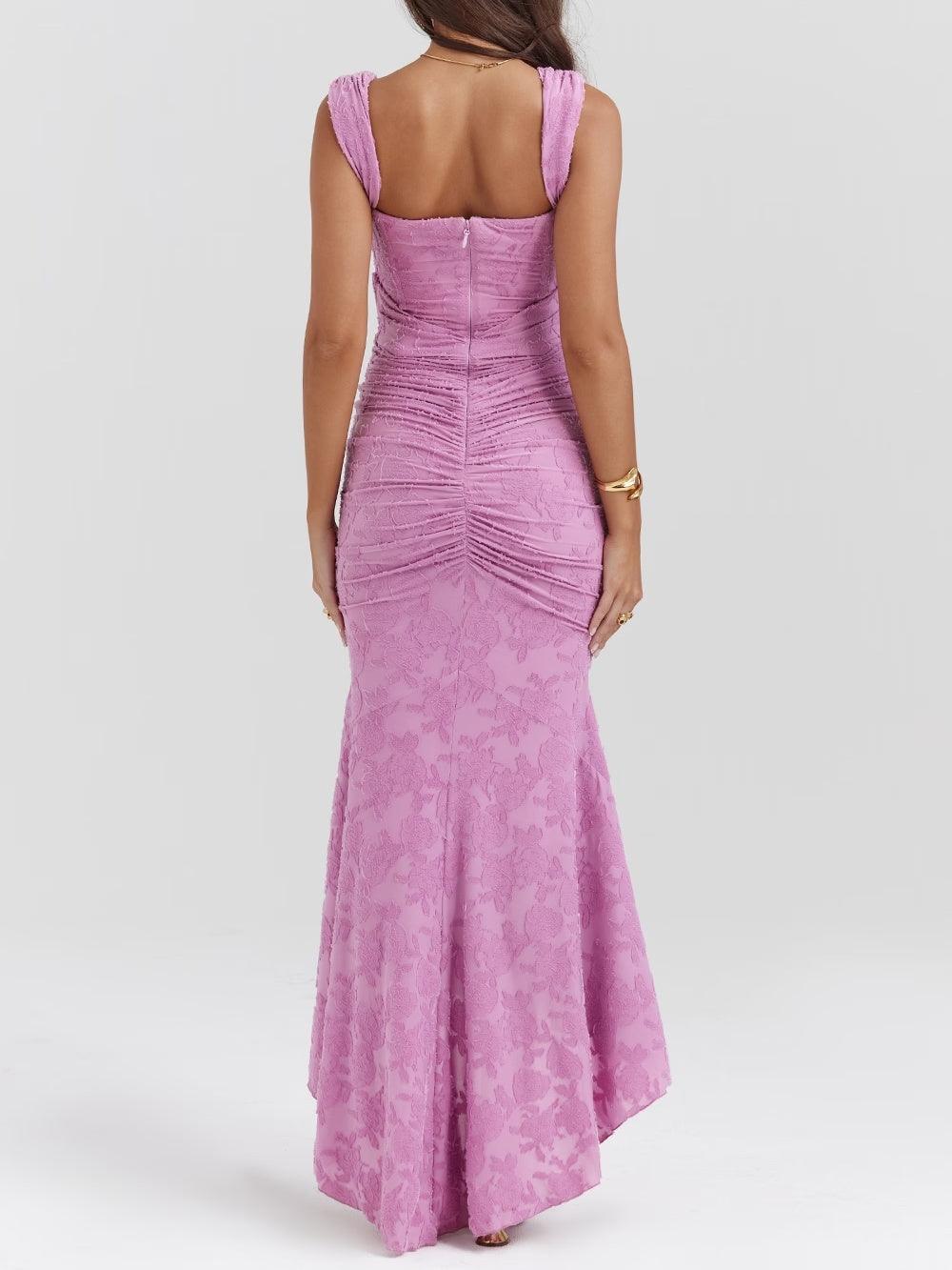 Elegant Floral Lace Maxi Dress for Women with Square Neck Sleeveless Corset Ruched Mermaid Style
