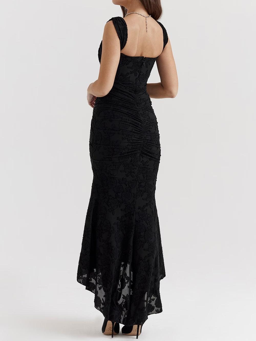 Elegant Floral Lace Maxi Dress for Women with Square Neck Sleeveless Corset Ruched Mermaid Style