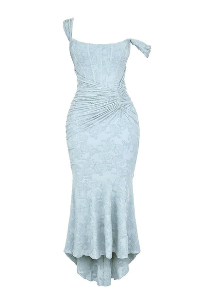 Elegant Floral Lace Maxi Dress for Women with Square Neck Sleeveless Corset Ruched Mermaid Style