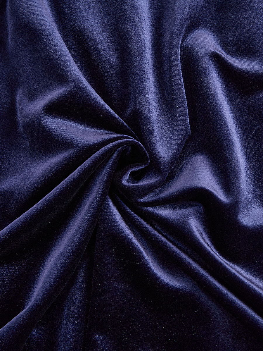 Elegant Navy Blue Velvet Maxi Dress for Women with High Neck Long Sleeve Fit and Flare Formal Wedding Guest Style