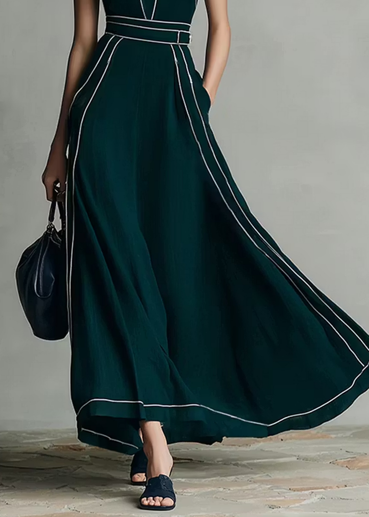 Elegant Dark Green Halter Maxi Dress for Women with Backless Flowing Chiffon Skirt Formal Wedding Guest Style