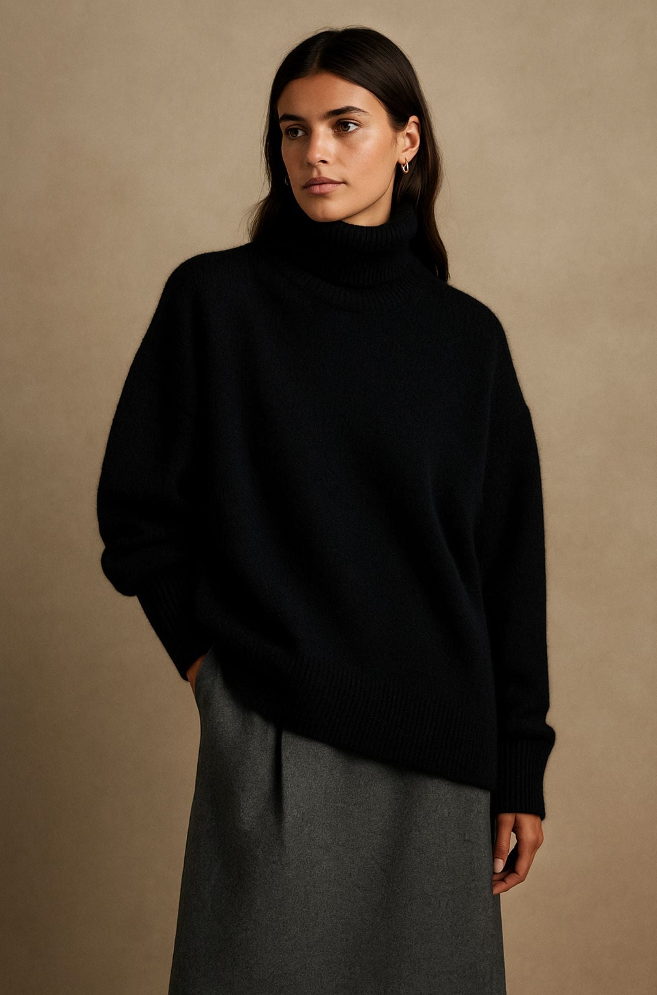 Comfortable Ribbed Sweater for Women with Turtleneck Long Sleeve Relaxed Oversized Knit Style