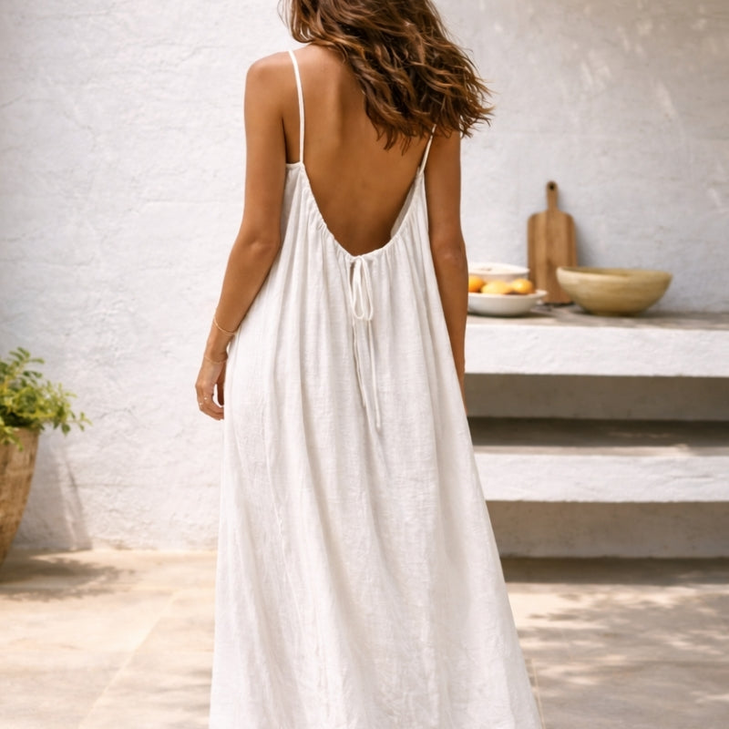 Effortless Linen Maxi Dress for Women with Scoop Neck Spaghetti Strap Flowing Bohemian Style