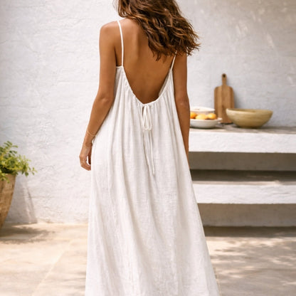Effortless Linen Maxi Dress for Women with Scoop Neck Spaghetti Strap Flowing Bohemian Style