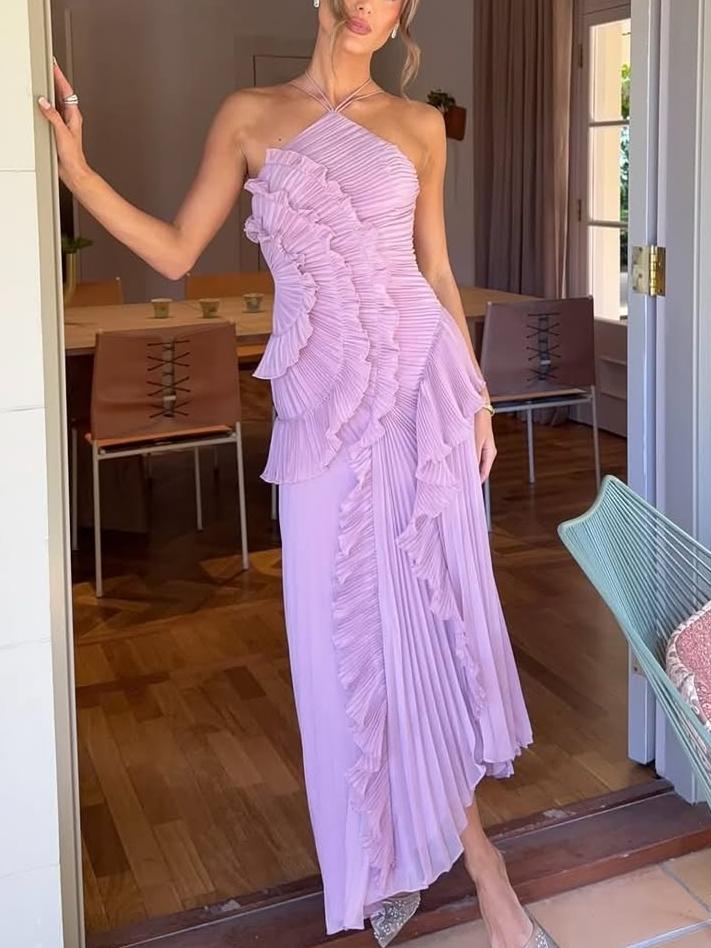 Elegant Tiered Ruffle Midi Dress for Women with One Shoulder Flowy Formal Wedding Guest Style