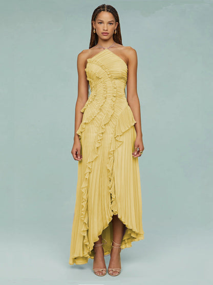 Elegant Tiered Ruffle Midi Dress for Women with One Shoulder Flowy Formal Wedding Guest Style