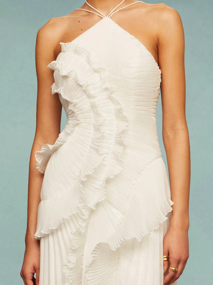 Elegant Tiered Ruffle Midi Dress for Women with One Shoulder Flowy Formal Wedding Guest Style