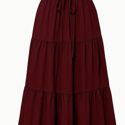 Effortless Tiered Maxi Skirt for Women with Paperbag Waist Drawstring Tie Flowing Style