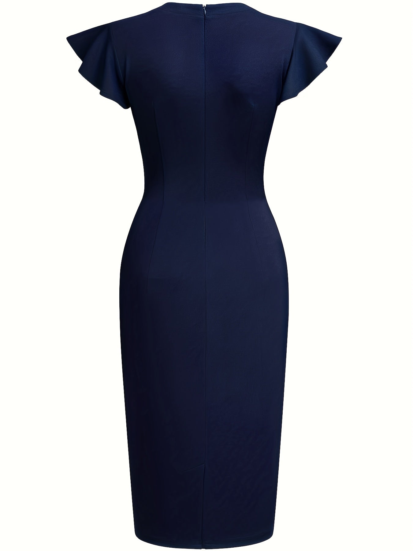 Elegant Studded Sheath Dress for Women with Round Neck Flutter Sleeve Bodycon Cocktail Style